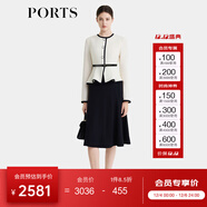 PORTS寶姿女裝2025春夏新款經(jīng)典黑白二合一撞色拼接收腰連衣裙 黑/白 XL （10）