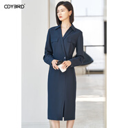 歐迪鳥(niǎo)2025秋季新款簡(jiǎn)約氣質(zhì)羊毛混紡連衣裙修身開(kāi)叉一步裙 藏青色 S