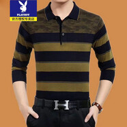 花花公子中老年長(cháng)袖T恤男士春秋季2025新款翻領(lǐng)寬松針織爸爸大碼打底衫男 h813土黃色春秋款 S 165適合體重100-120斤