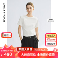 朗姿【尖貨補單】復古休閑寬松圓領(lǐng)短袖T恤夏新款簡(jiǎn)約氣質(zhì)上衣半袖女 本白色 L