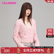 LALABOBOV領(lǐng)針織開(kāi)衫女多巴胺粉鏤空提花春秋新品小個(gè)子短款毛衣RBDC-TM25 粉色 常規 S