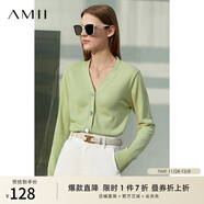 AMII女裝2025極簡(jiǎn)洋氣V領(lǐng)針織開(kāi)衫秋季新款全棉長(cháng)袖上衣女短 抹茶綠 XS 150/76A