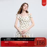 三彩獨醒2025夏季新款法式復古溫柔風(fēng)波點(diǎn)方領(lǐng)連衣裙收腰長(cháng)裙F 米白色幾何 S 155/80A