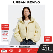 UR2025冬季新款女休閑立領(lǐng)蝴蝶結拉鏈超寬松羽絨服UYY150057 米黃 L