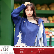 兩三事披肩斗篷外套女秋冬連帽長(cháng)款藍色毛衣開(kāi)衫外搭大衣梵高信使 藍色 均碼