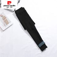 皮爾卡丹（pierre cardin）秋冬加絨加厚補丁打底褲女膝蓋貼布修身彈力保暖褲外穿高腰小腳褲 黑色 L 冬款號100-130斤