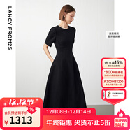 朗姿【Basic衣櫥】小香風(fēng)法式赫本風(fēng)波點(diǎn)小黑裙女收腰高智連衣裙 黑色2 M