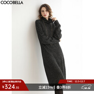 COCOBELLA秋冬新款黑色亮片長(cháng)款毛衣裙女高領(lǐng)連衣裙FR3066-2 黑金色 L