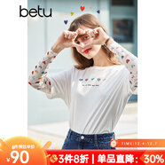 betu百圖女裝新疆棉印花長(cháng)袖T恤女假兩件網(wǎng)紗袖春夏新款上衣潮2103T62 白色 L L