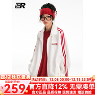 ER【明星同款】男套裝女條紋撞色加絨衛衣潮牌運動(dòng)服校園風(fēng)情侶裝 白色套裝 L