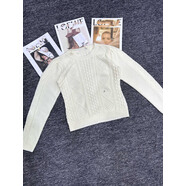 圣誕款高版針織女裝小蜜蜂刺繡菱格麻花圓領(lǐng)泡泡袖羊毛紅色針織衫 白色 S