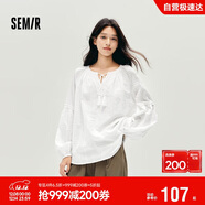 森馬（Semir）長(cháng)袖襯衫女流蘇刺繡波西米亞風(fēng)2025秋白色寬松袖襯衣10A525105001