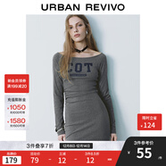 UR2025秋季新款女裝休閑運動(dòng)風(fēng)字母褶皺長(cháng)袖連衣裙UYY750007 深灰花灰 XS