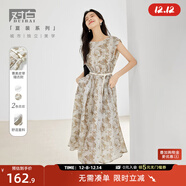 對白新中式國風(fēng)印花連衣裙女2025夏季新款后背綁帶設計感氣質(zhì)裙子 花咖色 M