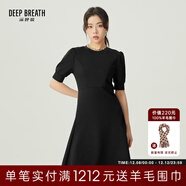 深呼吸DEEP BREATH女裝高腰圓領(lǐng)泡泡袖收腰大擺連衣小黑裙A500309 黑 XL (5碼)