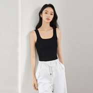 對白（DUIBAI）法式方領(lǐng)針織吊帶背心女2025年夏季新款時(shí)尚內搭無(wú)袖打底上衣 靜謐黑 XL