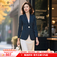 MORELINE沐蘭商場(chǎng)同款波點(diǎn)修身小西裝女2025秋裝新款平駁領(lǐng)一?？凵虅?wù)西服 星光點(diǎn)藍 2XL