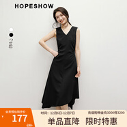 紅袖設計感氣質(zhì)連衣裙2025夏季新款女裝不對稱(chēng)抽皺收腰V領(lǐng)顯瘦無(wú)袖裙 黑050 S