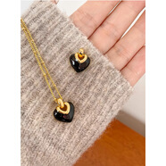 愛(ài)心項鏈復古女小眾設計甜美高級感法式簡(jiǎn)約鎖骨可愛(ài)桃心項鏈女 黃金色項鏈-黑色愛(ài)心