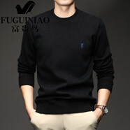 富貴鳥(niǎo)（FUGUINIAO）加絨加厚刺繡圓領(lǐng)t恤男長(cháng)袖秋冬季保暖純色套頭上衣打底衛衣 黑色 M