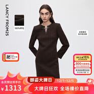 朗姿純羊毛圓領(lǐng)直筒通勤連衣裙氣質(zhì)干練拉鏈款短裙2025年冬季新款 深咖色 XL