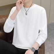 榜尊春秋季新款衛衣男長(cháng)袖t恤韓版修身打底衫潮流提花上衣 白色 L (120斤-140斤)