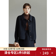 獨束大碼女裝全羊毛復古毛呢套裝女冬季新款胖mm短款雙面呢外套 黑色外套 2XL