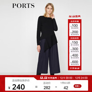 PORTSPorts寶姿女裝 新品不規則下擺純色長(cháng)袖毛衣LV9K418DXF003 黑色 S