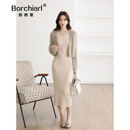 伯西亞品牌針織連衣裙女2025秋冬新款包臀修身長(cháng)款氣質(zhì)顯瘦長(cháng)裙子 花卡 M