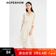 紅袖商場(chǎng)同款木耳邊超好看連衣裙夏季新款女裝蕾絲拼接V領(lǐng)氣質(zhì)長(cháng)裙 米白004 M