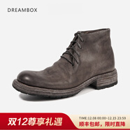 dreambox鈞博高端意大利馬臀皮高幫皮鞋vibram防滑耐磨純手工男靴 灰色啞面 38