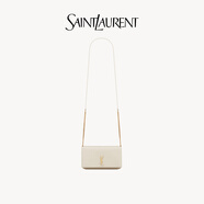 YSL圣羅蘭 女士CASSANDRE SAINT LAURENT光滑皮革飾帶手機包 復古白 U