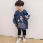 優(yōu)貝祥  男寶寶罩衣燈芯絨吃飯衣外穿秋冬長(cháng)袖防水純棉衣嬰兒童反穿衣 牛仔雙鹿 90碼【身高80左右】
