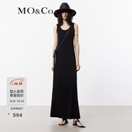 MO&Co.連衣裙涼感重工扎花破洞深U領(lǐng)寬松長(cháng)款背心裙子長(cháng)裙摩安珂 黑色 M 165