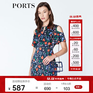 PORTS寶姿商場(chǎng)同款新品女裝優(yōu)雅紅花藍屋露肩連衣裙LN8D131HPT037 丈青印花 M (6)