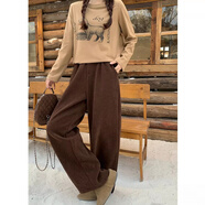 NYIG美拉德咖色雪尼爾褲女2025秋冬季大碼胖mm高腰窄版加厚闊腿褲子 咖色褲【冷淡風(fēng)感褲子/高腰褲/設計感小眾】 加絨 XL 【120-140斤】