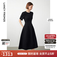 朗姿【Basic衣櫥】小香風(fēng)法式赫本風(fēng)波點(diǎn)小黑裙女收腰高智連衣裙 黑色2 M