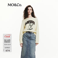 MO&Co.毛衣針織衫綿羊毛絨感小熊寬松美式復古圓領(lǐng)花灰摩安珂 淺黃色 L 170