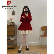 皮爾卡丹新年圣誕戰袍紅色絲絨連衣裙2025秋季大碼胖mm梨型身材長(cháng)裙蛋糕裙 短款紅色連衣裙 XL (120-140斤)【秋季/秋裝/早秋/秋冬/
