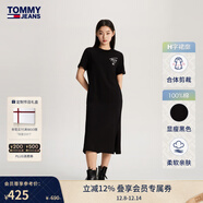 TOMMY JEANS【休閑舒適】春夏女裝純棉簽字印花寬松圓領(lǐng)T恤長(cháng)裙連衣裙 黑色BDS S （推薦：95-110斤）