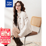 唐獅（TonLion）2023仿羊羔毛外套女短款圓領(lǐng)小香風(fēng)上衣 米白/二批 S 