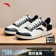 安踏板鞋男鞋男士秋冬皮面低幫休閑鞋小白鞋耐磨防滑運動(dòng)鞋子男款 【黑白熊貓色】黑/象牙白8067-6 39