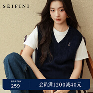 詩(shī)凡黎（'SEIFINI）【孟子義同款】詩(shī)凡黎刺繡絞花針織開(kāi)衫25秋新款軟糯舒適老錢(qián)毛衣 【馬甲】藏青 L