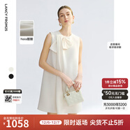朗姿二醋酸黑白高級感蝴蝶結a字無(wú)袖輕禮服連衣裙2025年夏季新款 白色 2XL