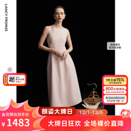 朗姿2025夏季新款優(yōu)雅一字領(lǐng)無(wú)袖連衣裙女高端法式修身收腰裙子 淡粉色 XL