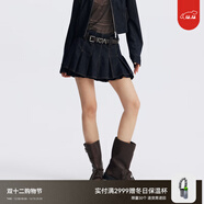 RE'VAN芮范新品設計師款俏皮感荷葉邊牛仔半裙RL71502299 深藍色 L