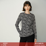 顏域水墨印花女士襯衫2024新款秋季收腰小衫長(cháng)袖T恤上衣圓領(lǐng)襯衣 黑白花 XL/42