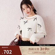 SNIDEL秋冬甜美淑女鏤空蝴蝶結毛針織衫上衣SWNT244309 象牙白 均碼 （F）