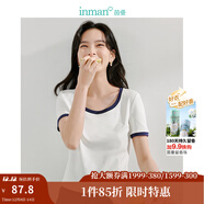 茵曼（INMAN）撞色羅紋棉女裝U領(lǐng)短袖T恤修身氣質(zhì)通勤2025夏季新款短款上衣 牙白色 M