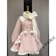 茶小阿甜美秋冬蝴蝶結毛呢連衣裙圍巾外套小個(gè)子少女可愛(ài)2024公主風(fēng)套裝 奶白色圍脖+粉色毛呢大衣(配蝴蝶 M